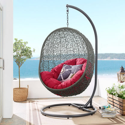 Hide Outdoor Patio Swing Chair With Stand in Gray Red by Modway (2273)
