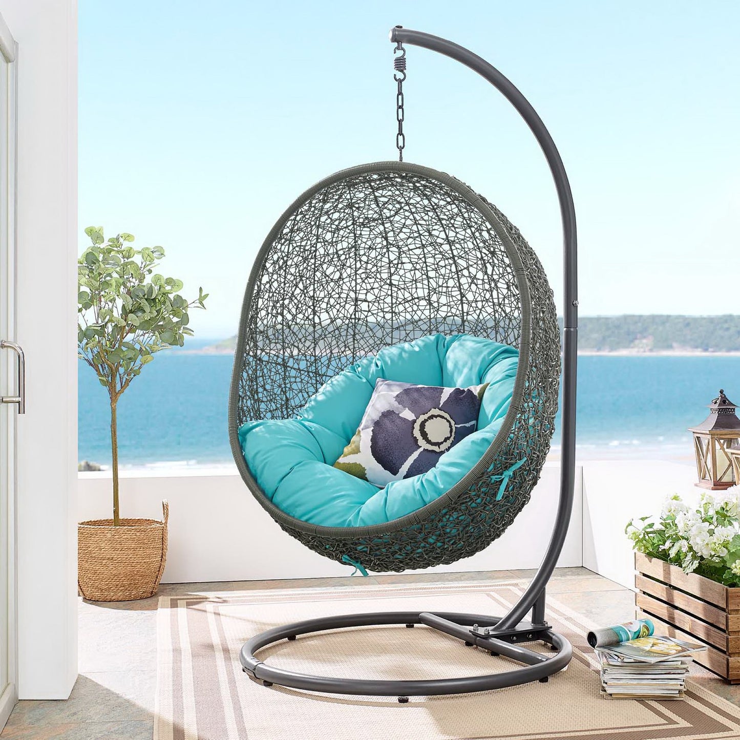 Hide Outdoor Patio Swing Chair With Stand in Gray Turquoise by Modway (2273)