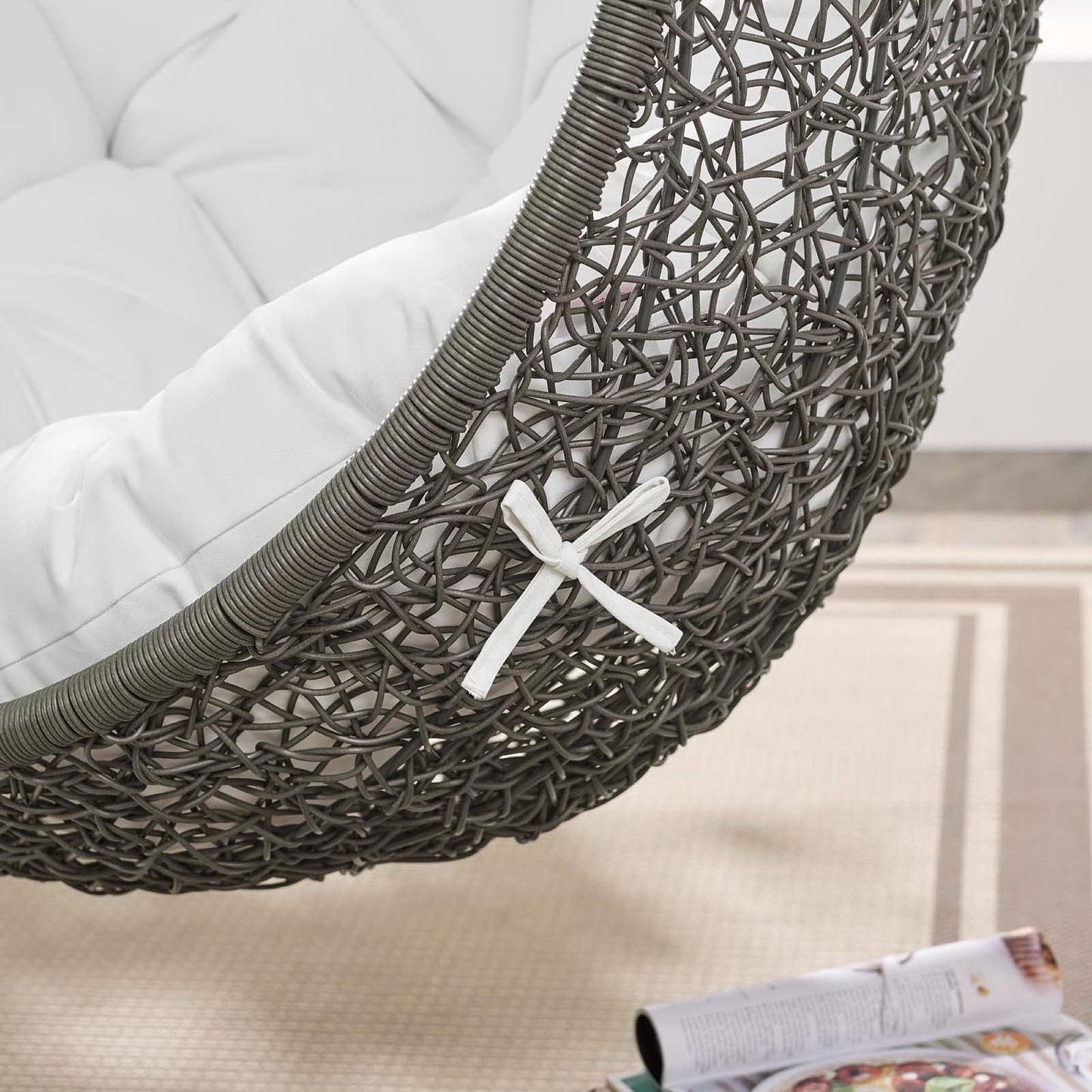 Hide Outdoor Patio Swing Chair With Stand in Gray White by Modway (2273)