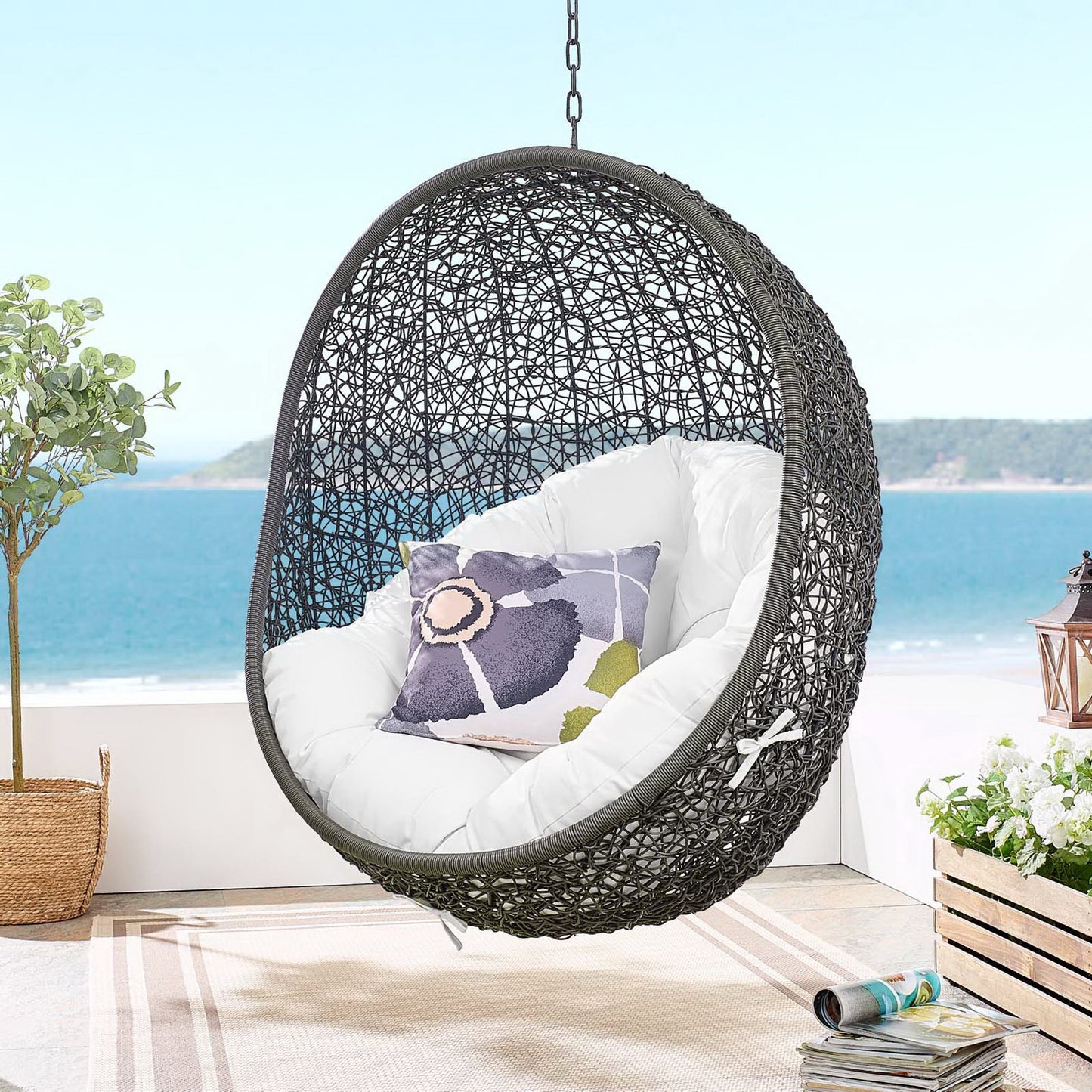 Hide Outdoor Patio Swing Chair With Stand in Gray White by Modway (2273)