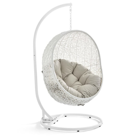 Hide Outdoor Patio Swing Chair With Stand in White Beige by Modway (2273)
