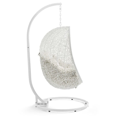 Hide Outdoor Patio Swing Chair With Stand in White Beige by Modway (2273)