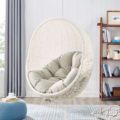Hide Outdoor Patio Swing Chair With Stand in White Beige by Modway (2273)