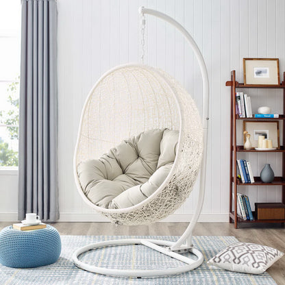 Hide Outdoor Patio Swing Chair With Stand in White Beige by Modway (2273)