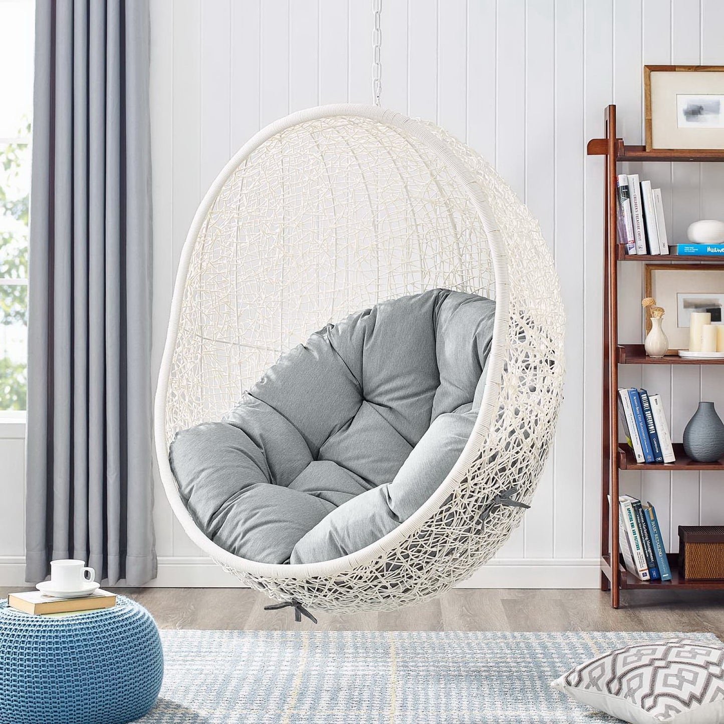 Hide Outdoor Patio Swing Chair With Stand in White Gray by Modway (2273)