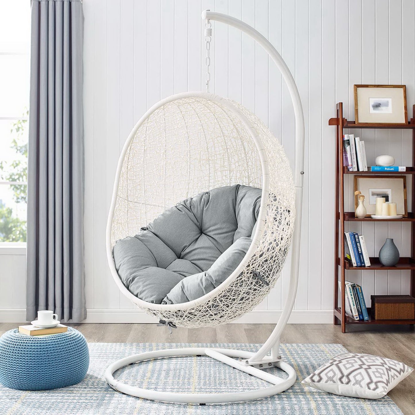 Hide Outdoor Patio Swing Chair With Stand in White Gray by Modway (2273)
