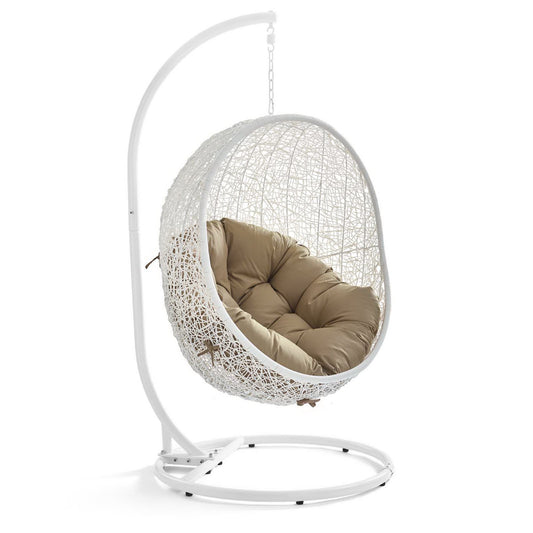 Hide Outdoor Patio Swing Chair With Stand in White Mocha by Modway (2273)