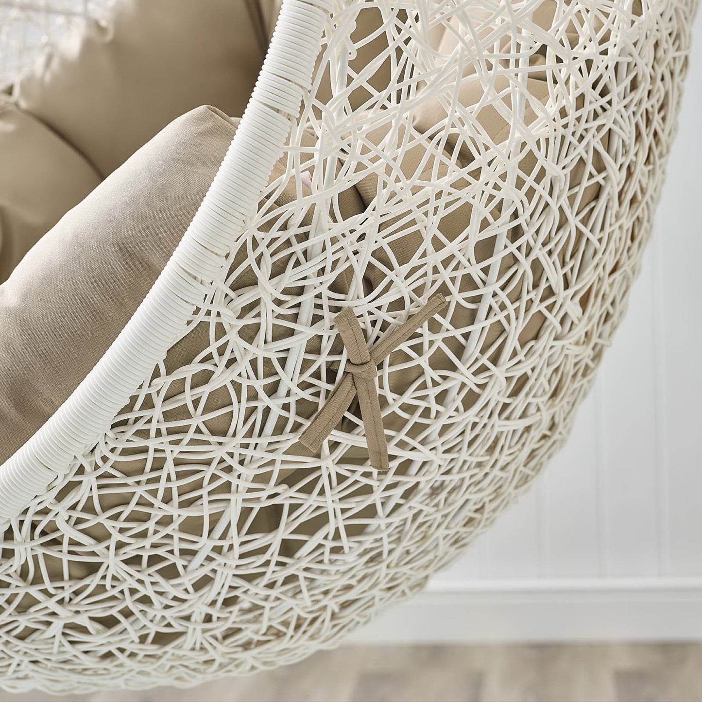 Hide Outdoor Patio Swing Chair With Stand in White Mocha by Modway (2273)