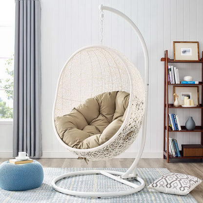 Hide Outdoor Patio Swing Chair With Stand in White Mocha by Modway (2273)