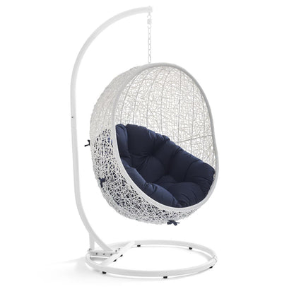 Hide Outdoor Patio Swing Chair With Stand in White Navy by Modway (2273)
