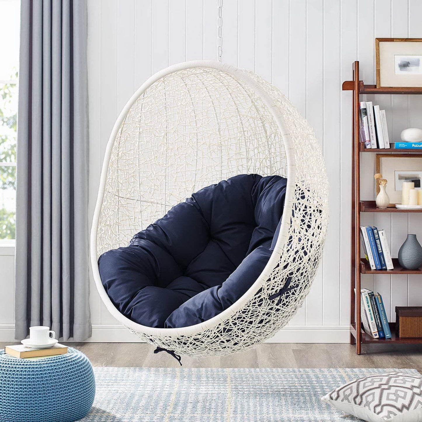 Hide Outdoor Patio Swing Chair With Stand in White Navy by Modway (2273)