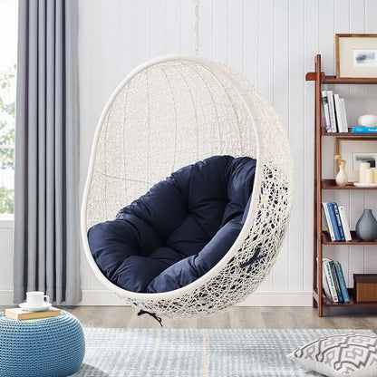 Hide Outdoor Patio Swing Chair With Stand in White Navy by Modway (2273)