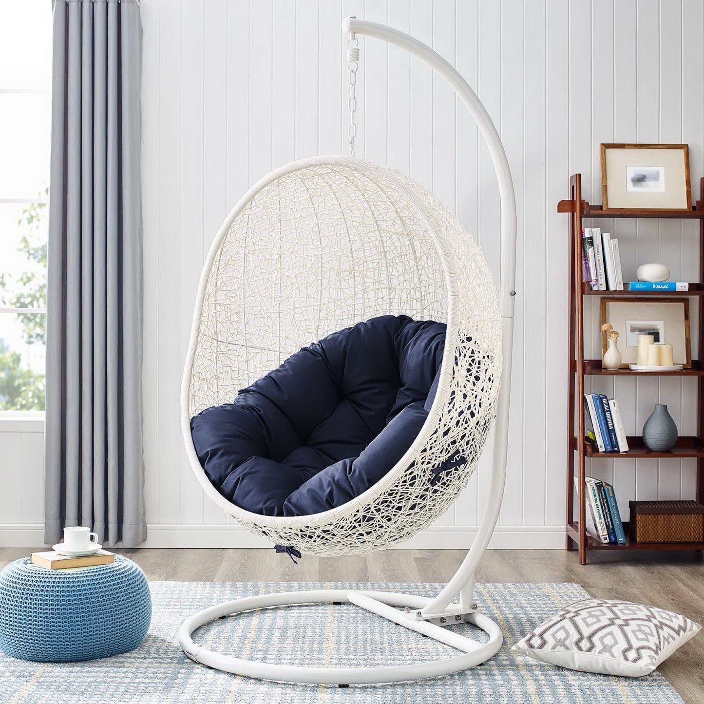 Hide Outdoor Patio Swing Chair With Stand in White Navy by Modway (2273)