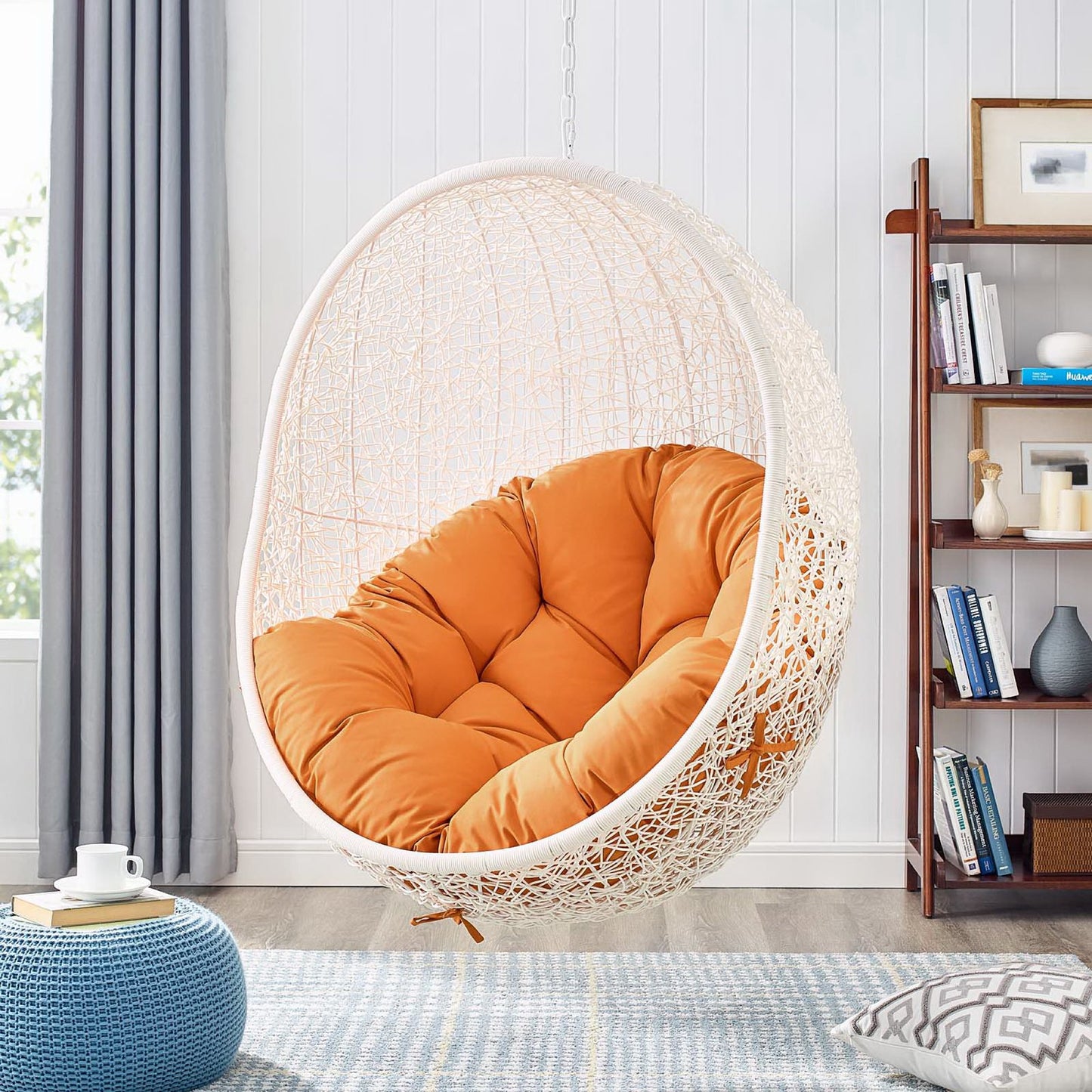 Hide Outdoor Patio Swing Chair With Stand in White Orange by Modway (2273)