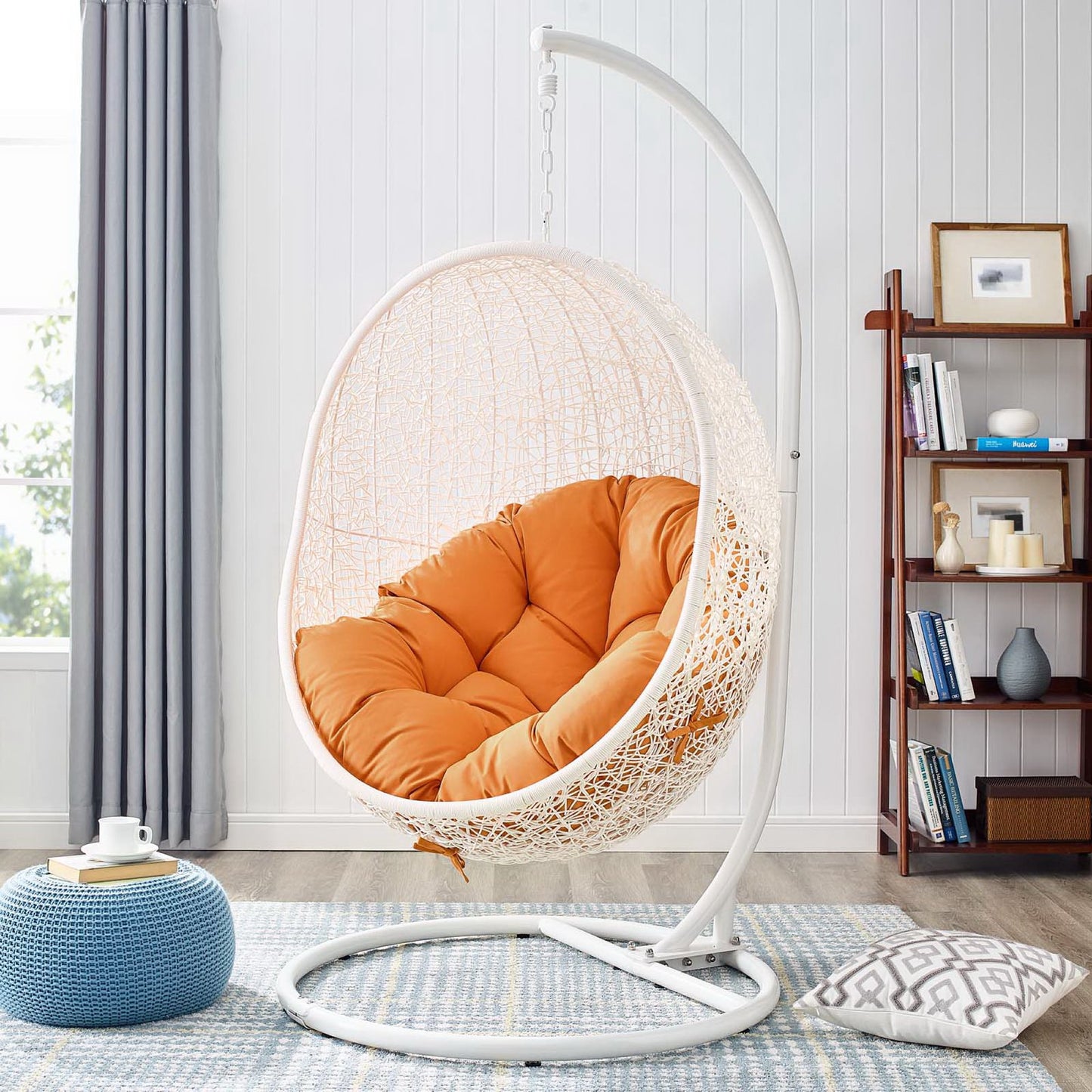 Hide Outdoor Patio Swing Chair With Stand in White Orange by Modway (2273)
