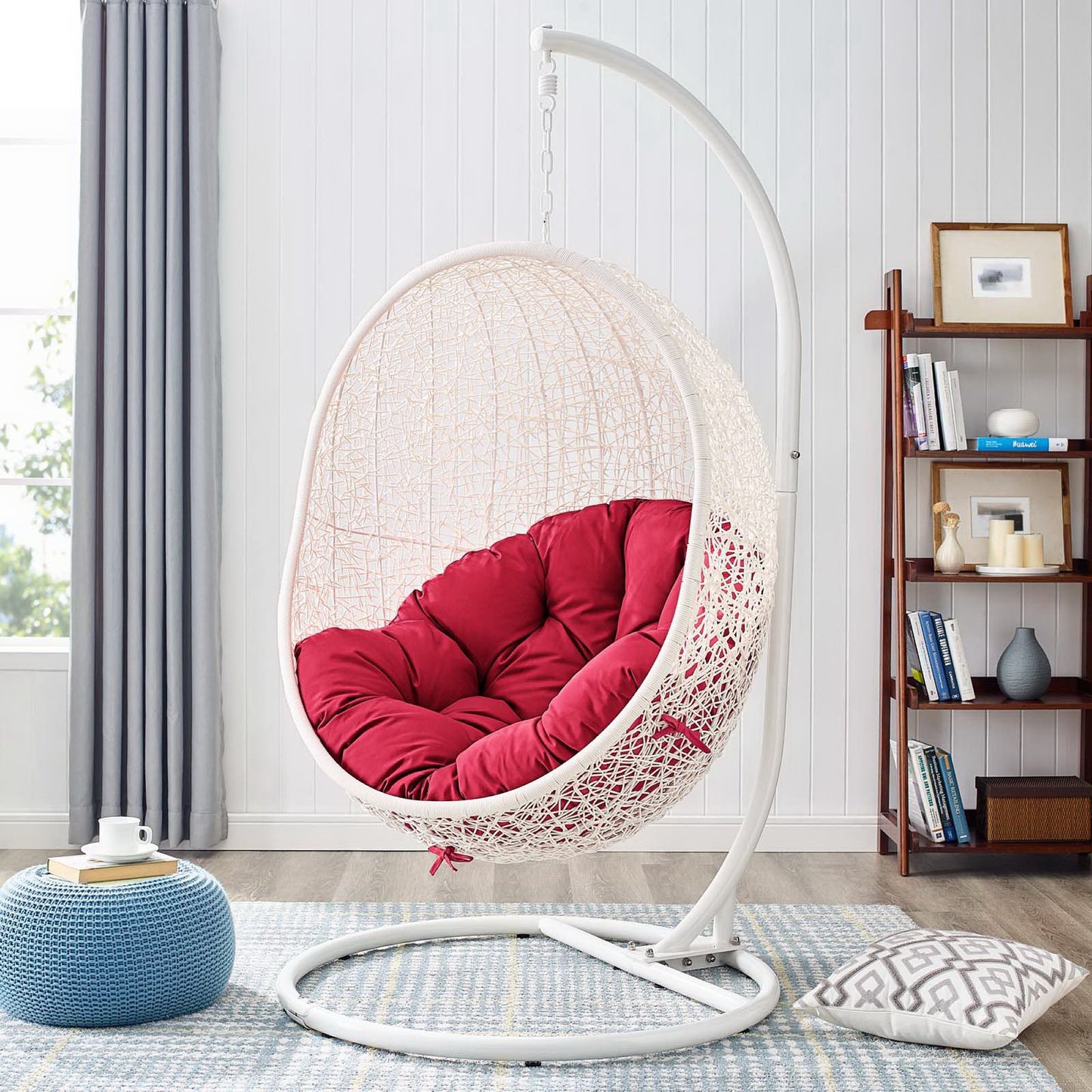 Hide Outdoor Patio Swing Chair With Stand in White Red by Modway (2273)