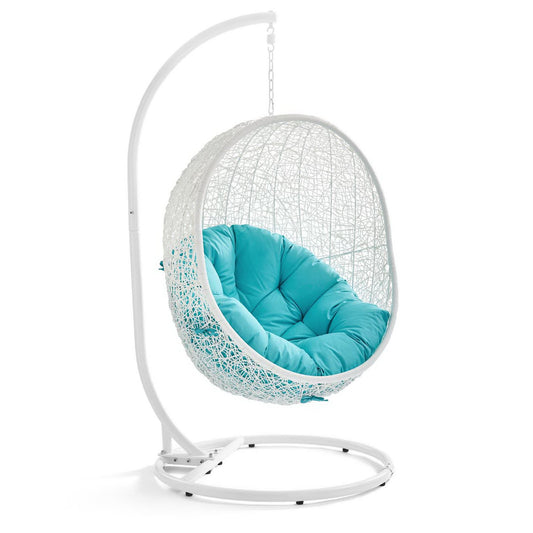 Hide Outdoor Patio Swing Chair With Stand in White Turquoise by Modway (2273)