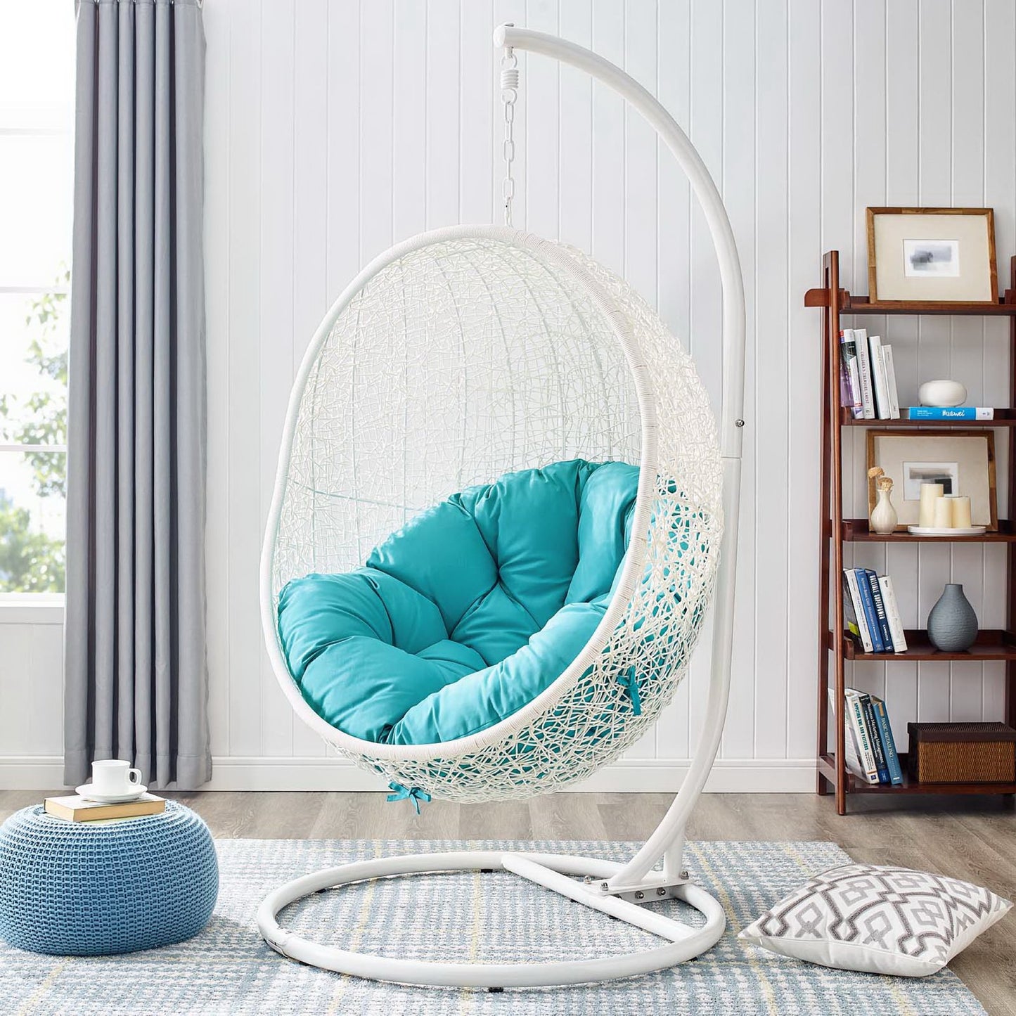 Hide Outdoor Patio Swing Chair With Stand in White Turquoise by Modway (2273)
