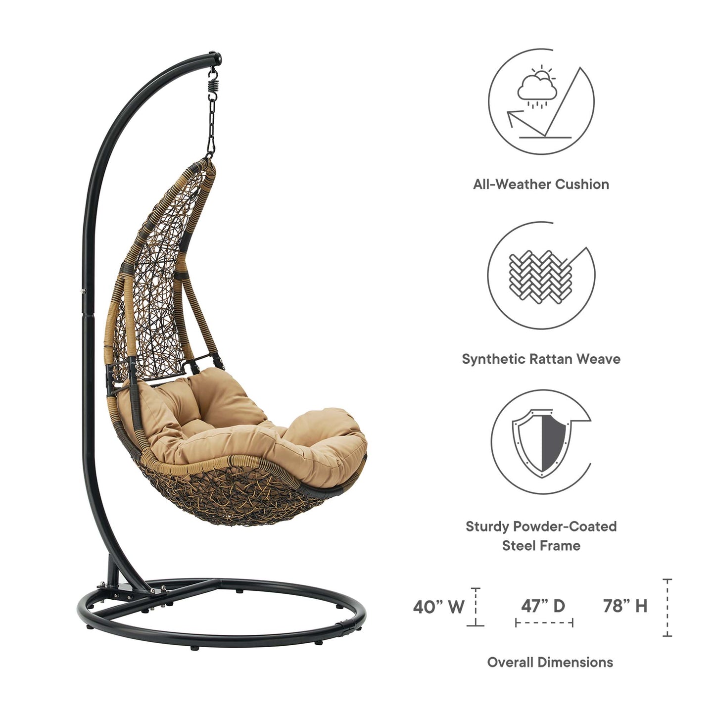 Abate Wicker Rattan Outdoor Patio Swing Chair in Black Mocha by Modway (2276)
