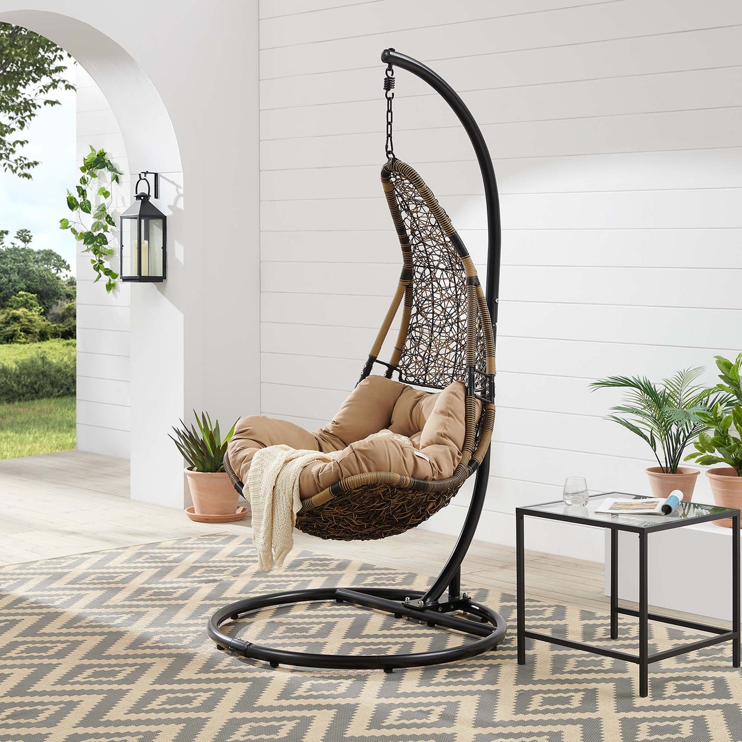 Abate Wicker Rattan Outdoor Patio Swing Chair in Black Mocha by Modway (2276)