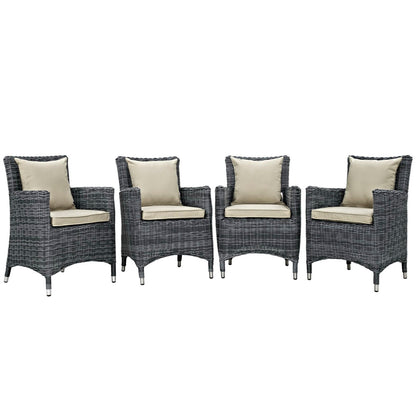 Summon 4 Piece Outdoor Patio Sunbrella Dining Set in Antique Canvas Beige by Modway (2314)