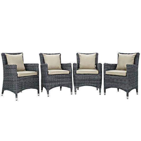 Summon 4 Piece Outdoor Patio Sunbrella Dining Set in Antique Canvas Beige by Modway (2314)