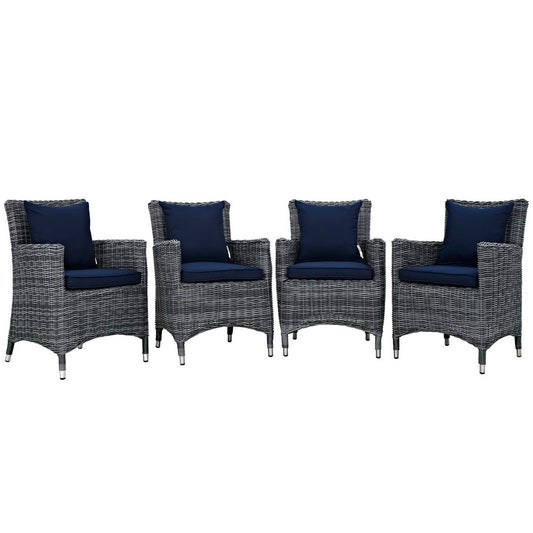 Summon 4 Piece Outdoor Patio Sunbrella Dining Set in Canvas Navy by Modway (2314)