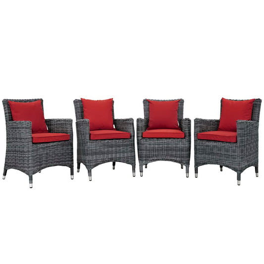 Summon 4 Piece Outdoor Patio Sunbrella Dining Set in Canvas Red by Modway (2314)