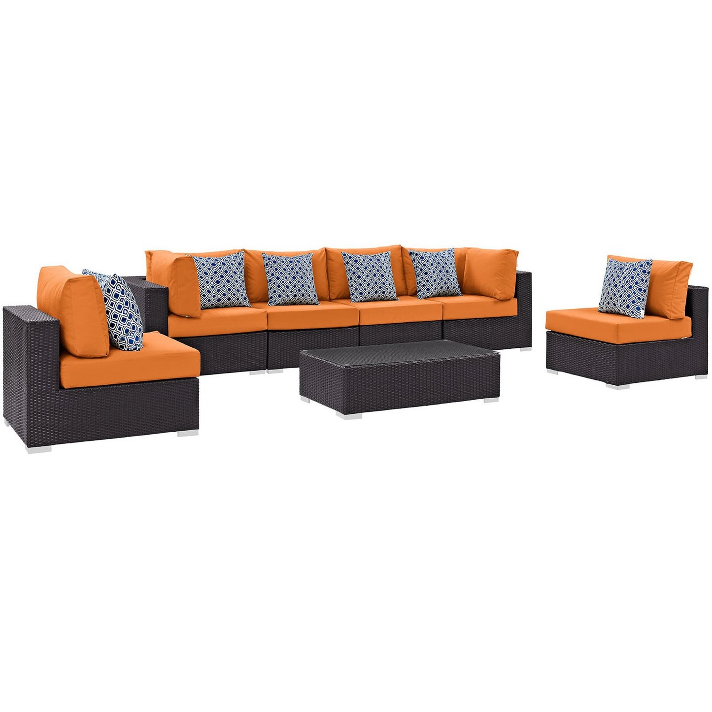 Convene 7 Piece Outdoor Patio Sectional Set in Espresso Orange by Modway (EEI-2357)