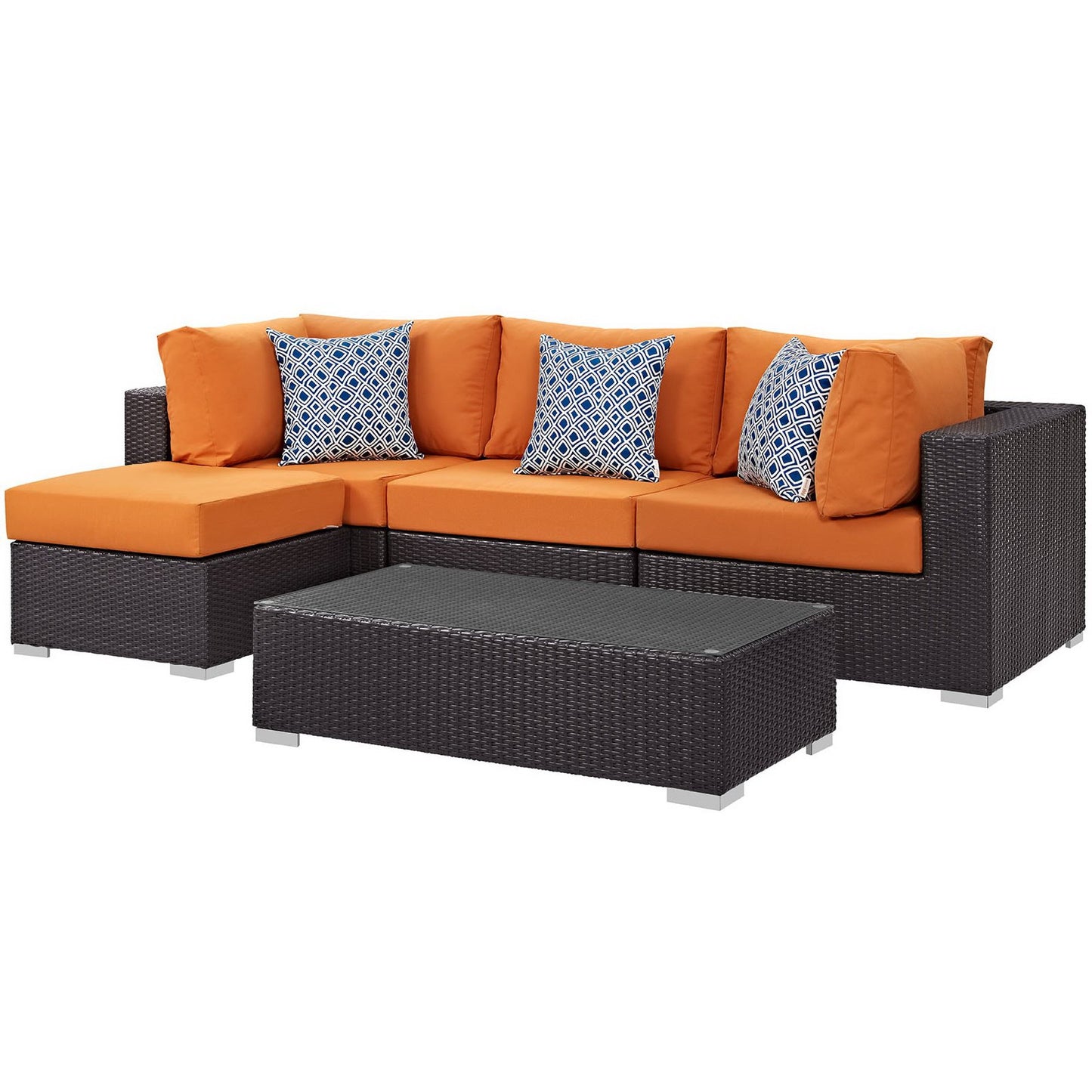 Convene 5 Piece Outdoor Patio Sectional Set in Espresso Orange by Modway (EEI-2362)