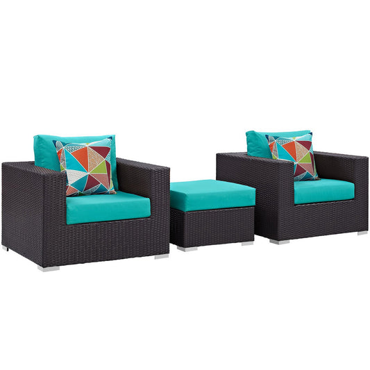 Convene 3 Piece Outdoor Patio Sofa Set in Espresso Turquoise by Modway (EEI-2363)
