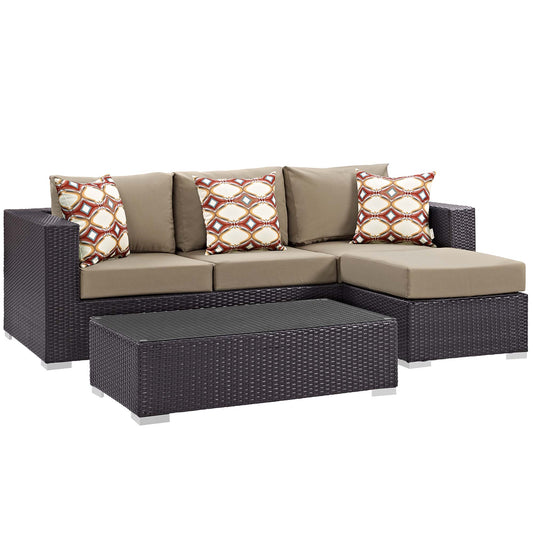 Convene 3 Piece Outdoor Patio Sofa Set in Espresso Mocha by Modway (EEI-2364)