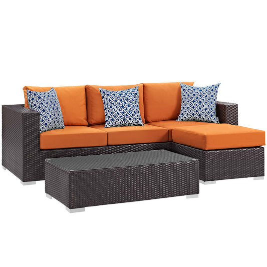 Convene 3 Piece Outdoor Patio Sofa Set in Espresso Orange by Modway (EEI-2364)