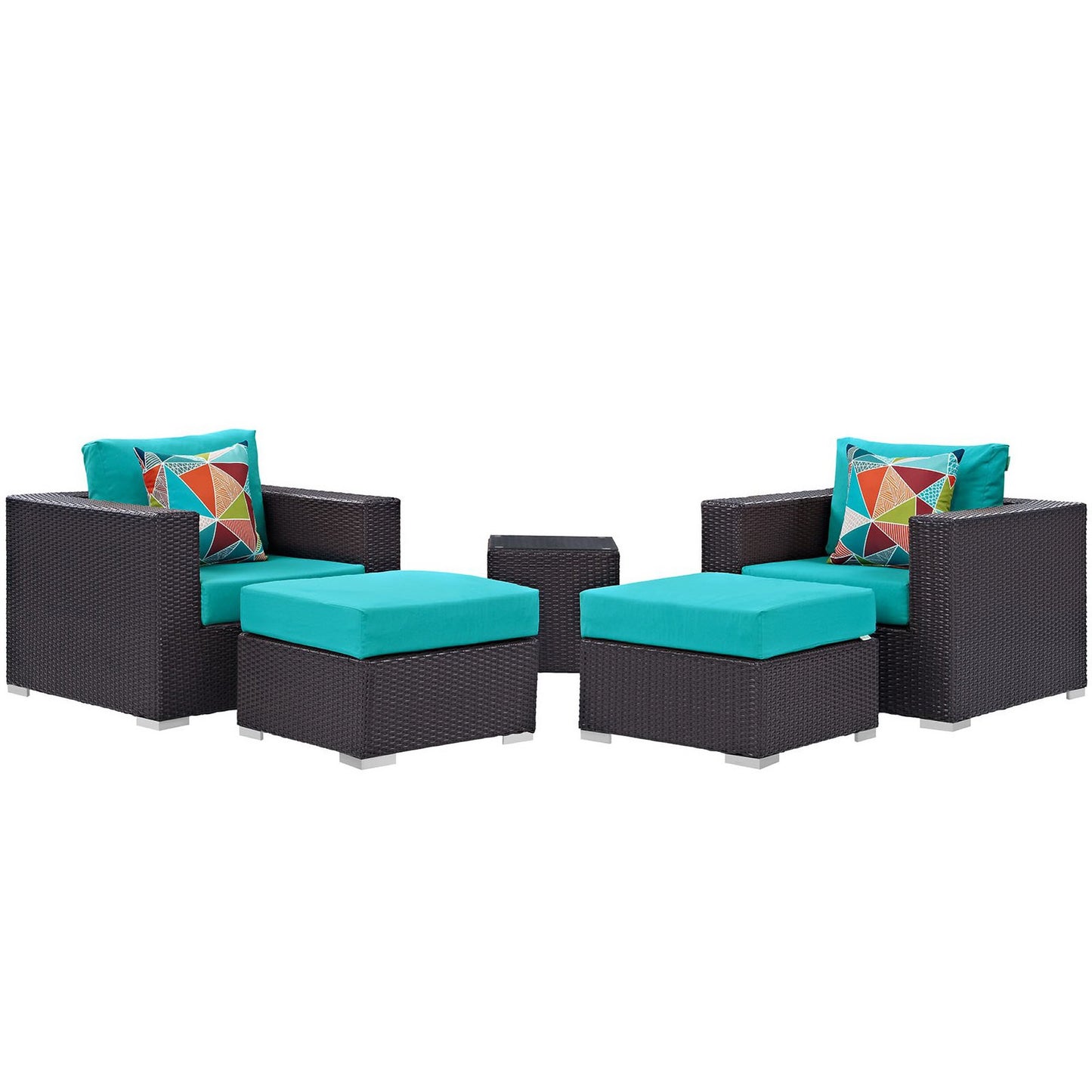 Convene 5 Piece Outdoor Patio Sectional Set in Espresso Turquoise by Modway (EEI-2366)