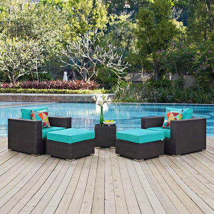 Convene 5 Piece Outdoor Patio Sectional Set in Espresso Turquoise by Modway (EEI-2366)