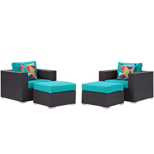 Convene 4 Piece Outdoor Patio Sectional Set in Espresso Turquoise by Modway (EEI-2367)