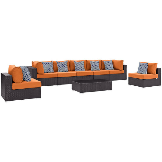 Convene 8 Piece Outdoor Patio Sectional Set in Espresso Orange by Modway (EEI-2370)