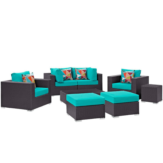 Convene 8 Piece Outdoor Patio Sectional Set in Espresso Turquoise by Modway (EEI-2371)