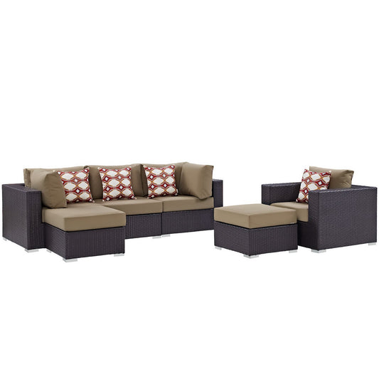Convene 6 Piece Outdoor Patio Sectional Set in Espresso Mocha by Modway (EEI-2372)