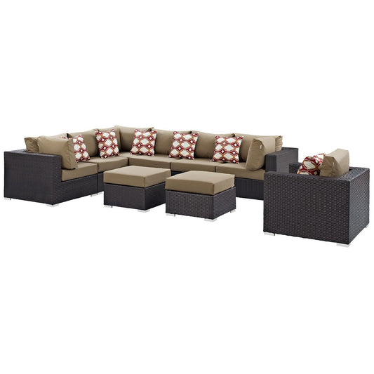 Convene 9 Piece Outdoor Patio Sectional Set in Espresso Mocha by Modway (EEI-2373)