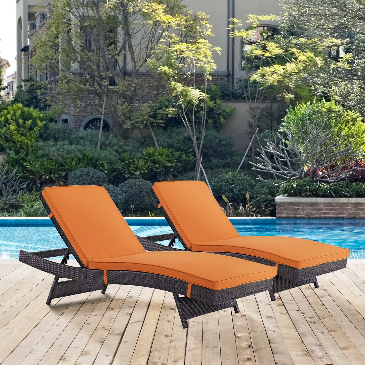 Convene Outdoor Patio Chaise Set of 2 in Espresso Orange by Modway (EEI-2428)