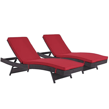 Convene Outdoor Patio Chaise Set of 2 in Espresso Red by Modway (EEI-2428)