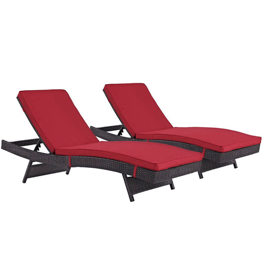 Convene Outdoor Patio Chaise Set of 2 in Espresso Red by Modway (EEI-2428)
