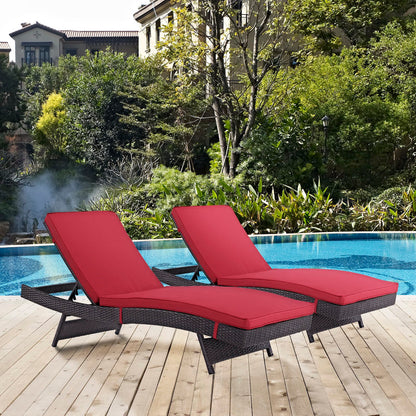 Convene Outdoor Patio Chaise Set of 2 in Espresso Red by Modway (EEI-2428)