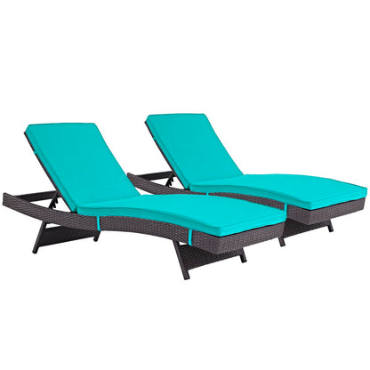 Convene Outdoor Patio Chaise Set of 2 in Espresso Turquoise by Modway (EEI-2428)
