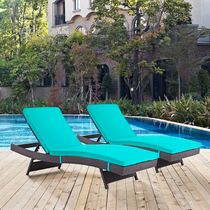 Convene Outdoor Patio Chaise Set of 2 in Espresso Turquoise by Modway (EEI-2428)