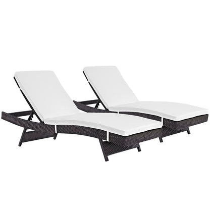Convene Outdoor Patio Wicker Rattan Chaise Set of 2 (Espresso / White) by Modway Outdoor Chaise Lounge Set Modway 