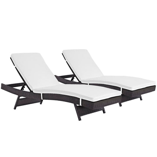 Convene Outdoor Patio Wicker Rattan Chaise Set of 2 (Espresso / White) by Modway Outdoor Chaise Lounge Set Modway 