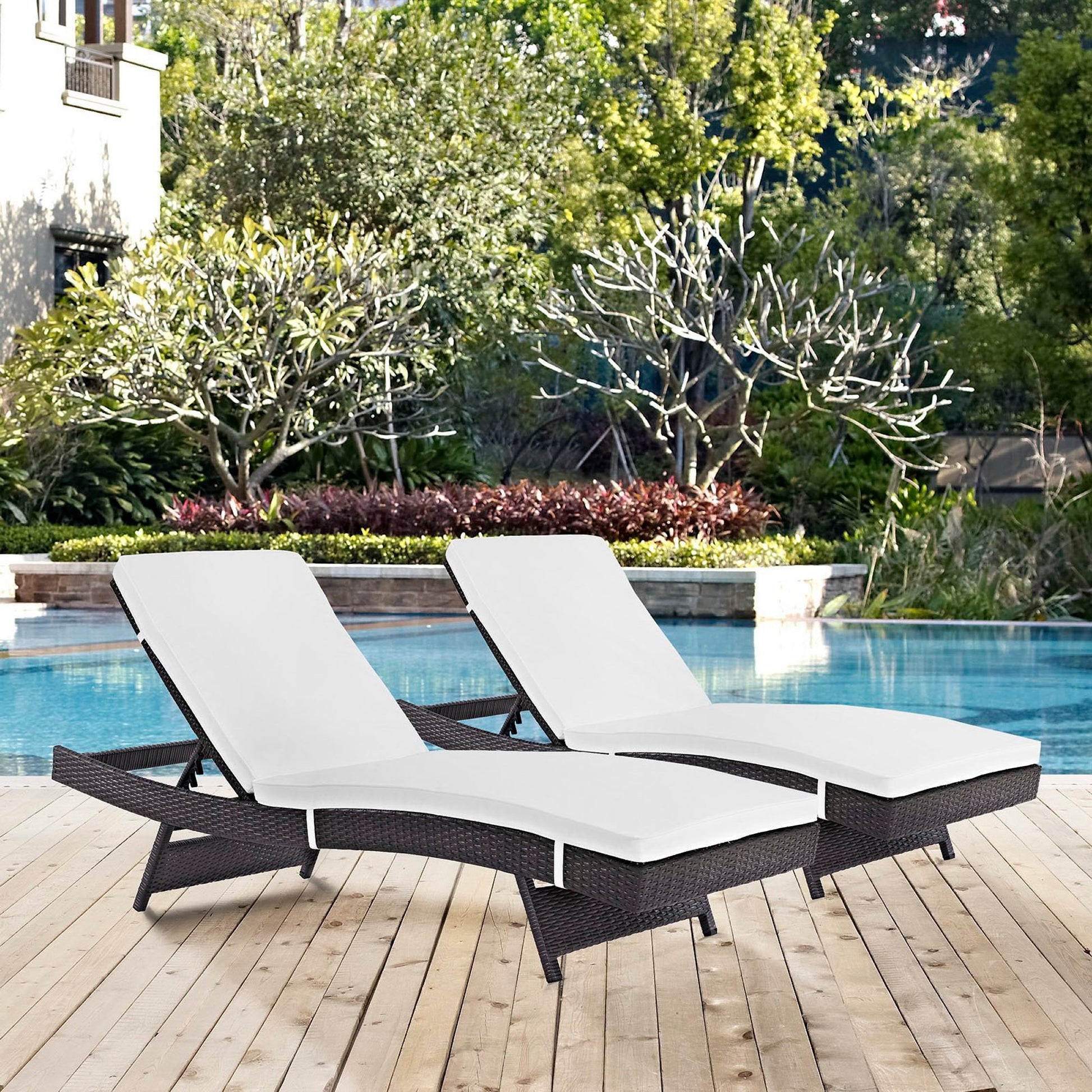 Convene Outdoor Patio Wicker Rattan Chaise Set of 2 (Espresso / White) by Modway Outdoor Chaise Lounge Set Modway 