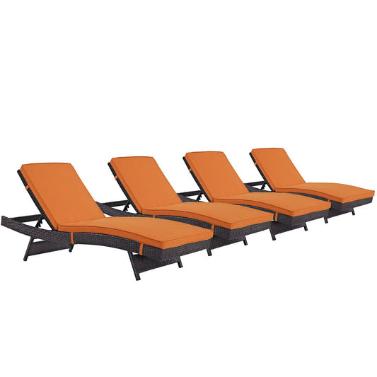 Convene Outdoor Patio Chaise Set of 4 in Espresso Orange by Modway (EEI-2429)